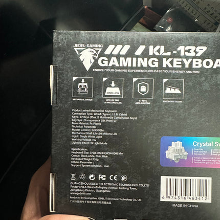 Clavier Mécanique Gaming Jedel KL-139 – 97 Touches Crystal Switch | RGB
