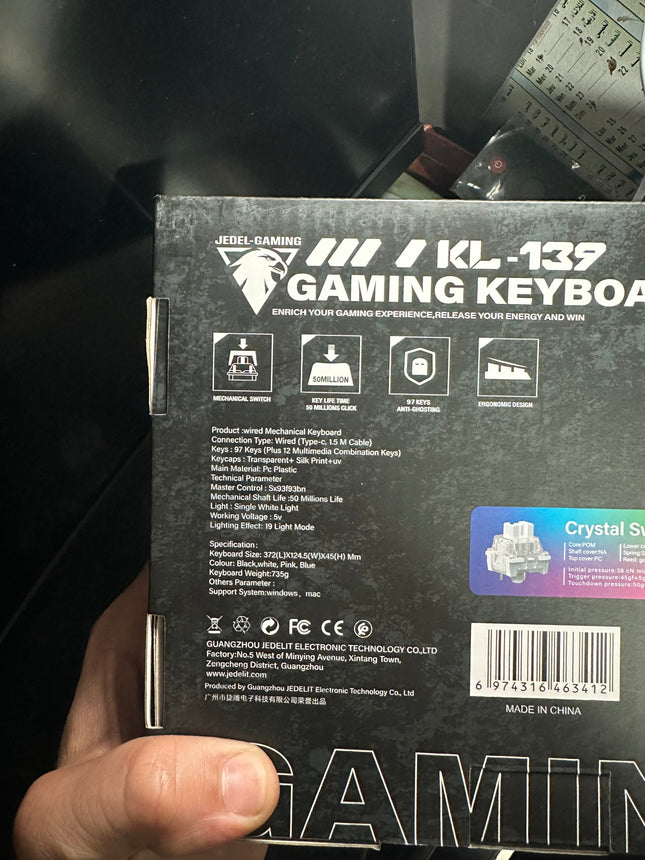 Clavier Mécanique Gaming Jedel KL-139 – 97 Touches Crystal Switch | RGB